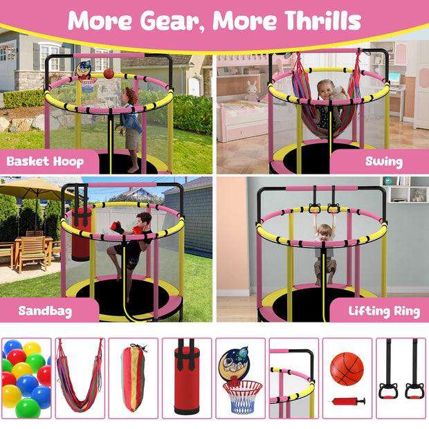 55-Inch Kids Trampoline with Basketball Hoop &amp; Accessories