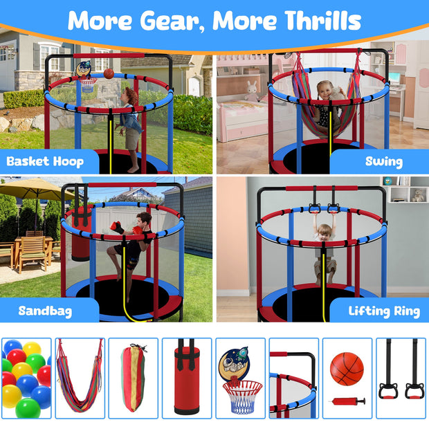 55-Inch Kids Trampoline with Basketball Hoop &amp; Accessories