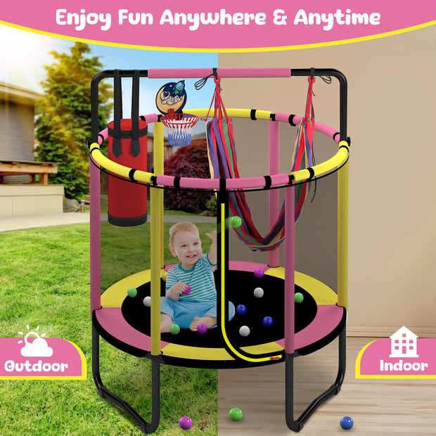 55-Inch Kids Trampoline with Basketball Hoop &amp; Accessories