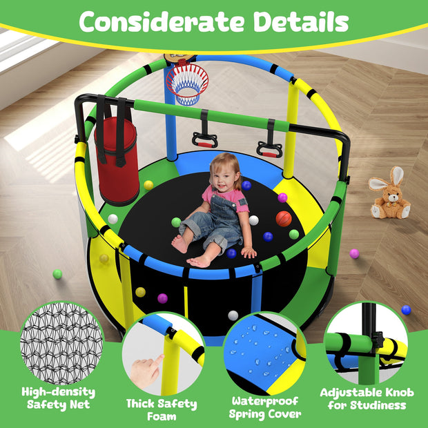55-Inch Kids Trampoline with Basketball Hoop &amp; Accessories