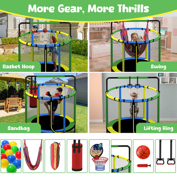 55-Inch Kids Trampoline with Basketball Hoop &amp; Accessories